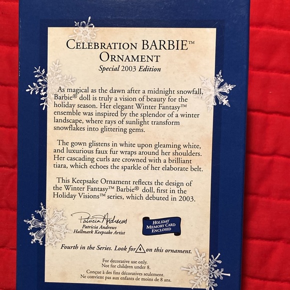 NRFB BARBIE CELEBRATION ORNAMENT Special Ed. 2003 in Winter Fantasy $25 - Picture 2 of 6